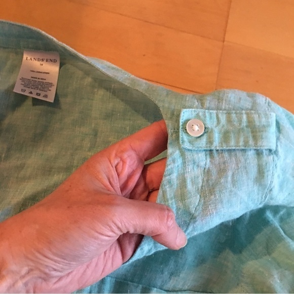 Lands’ End 100% Linen Tunic, Aqua Blue, Size 14 - Picture 14 of 17